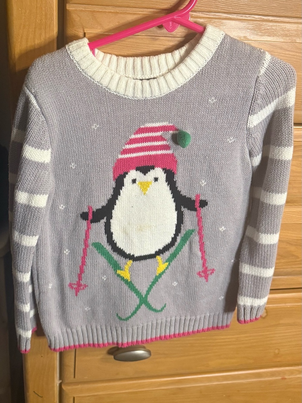 Maggie & Zoe Gray Penguin Ski Sweater with Pink Hat